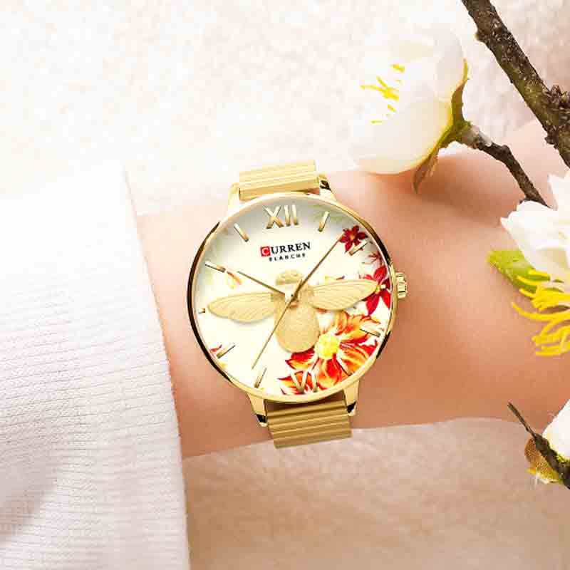 🐝🌼 Golden Honey Bee Floral Watch